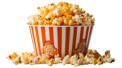 Buttery Popcorn in Bucket Movie Snack, Sweet and Tasty Treat for Food Displays, isolated on transparent background.
