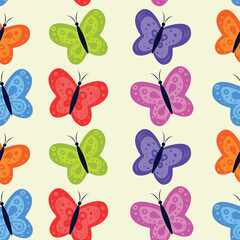 Vector seamless pattern with bright butterflies. 