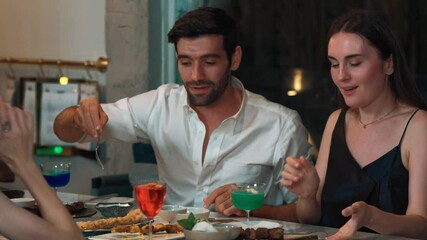 Delicious tasty food served couple and friends at luxurious cuisine dinner with enjoying main course with drinks memorable eating experience dining out enhance evening luxurious restaurant. Vinosity.