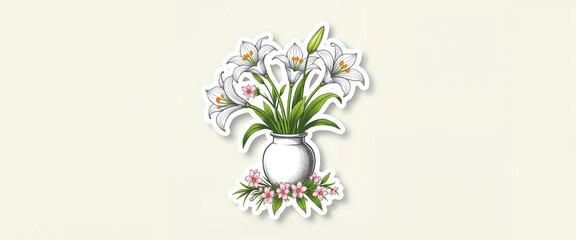 Lily flowers in a decorative vase on a light background, the sticker design