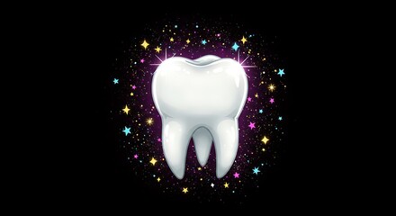 Sparkling white tooth, healthy teeth, dental care.  Cartoon illustration.