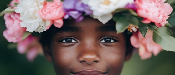 Naklejka premium close up portrait of a child with a flower crown