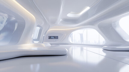 abstract white futuristic hall room 3d render illustration
