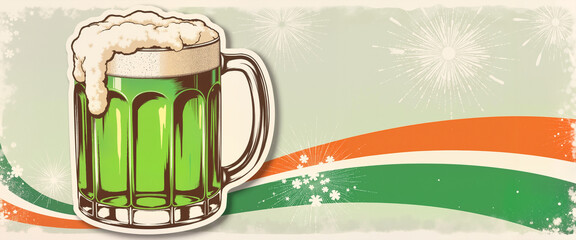 St. Patrick’s Day Green beer mug with foam on festive background