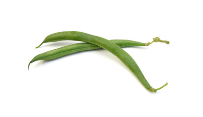 Fototapeta premium Green beans with leaves on white background