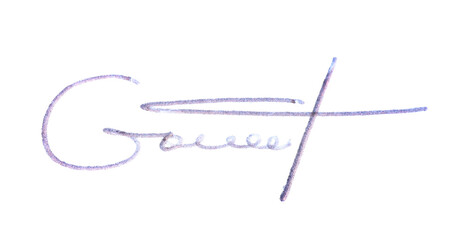 Beautiful signature made with pen isolated on white, top view