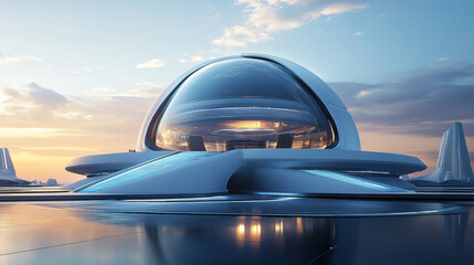 Obraz premium Full 360 equirectangular spherical panorama view of modern futuristic technology building architecture 3d rendering illustration