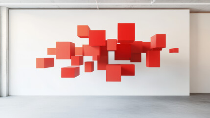 Fototapeta premium red flying cubes and boxes in in front of white background abstract 3d