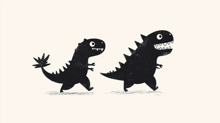 Playful Cartoon Dinosaurs in Black and White Design