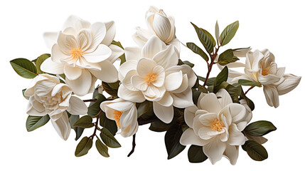 Fototapeta premium Creamy White Magnolia Spring Floral Arrangement, Soft Blooms for Botanical Art, isolated on transparent background.
