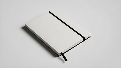 Mockup of closed white notepad with elastic band, organizer for notes, planning, daily. Set of hardcover notebooks, 