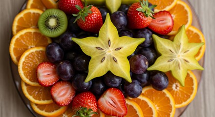 Obraz premium Delicious Fruit Platter with Starfruit and Oranges
