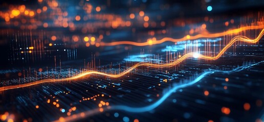 Obraz premium Digital background in dark colors with bright lights. Suitable for neural networks, technological processes, digital archives, artificial intelligence, graphic presentations, science, advertising
