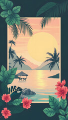 Concept tropical paradise, collage template for any design, minimalism, with white tones