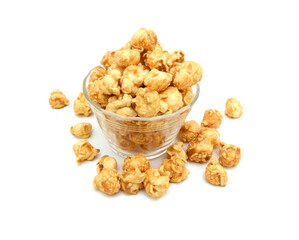 Caramel popcorn on a white background