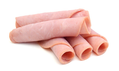 Front view of folded slice of lean pork ham