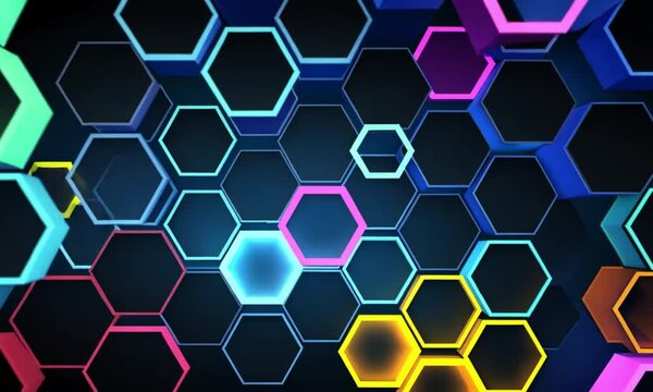 Colorful Hexagonal Pattern on Dark Background.