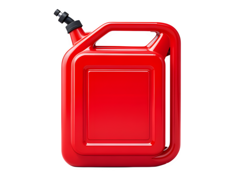 Red metal jerrycan on a white background. Canister for gasoline, diesel gas. 