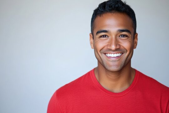 portrait of a smiling man in a red shirt