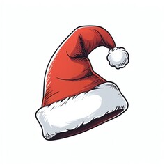 Hand drawn cartoon Santa Claus hat isolated on white background. Christmas and New Year concept. 