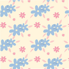 Seamless pattern with flowers and leaves. Vector illustration in pastel colors