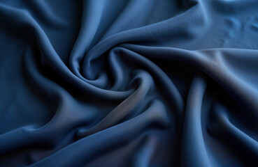 Obraz premium Dark blue fabric with soft folds, ripples. Material suitable for clothing. Close up view of textile sample. Detailed texture shows fabric characteristics. Suitable for fashion, design, textile
