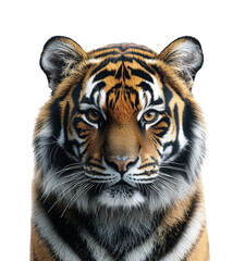 Obraz premium Majestic Bengal Tiger Staring Directly at Camera, Isolated on Transparent and White Background