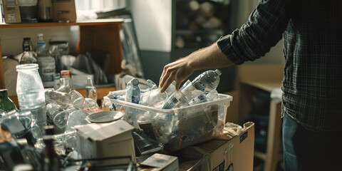 Person Sorting Recycling at Home