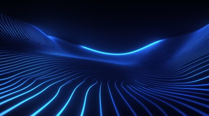 Naklejka premium Neon lines glow on a dark wall, creating a futuristic wallpaper with an abstract design. The blue light illuminates the wavy lines, creating a dynamic and eye-catching effect.