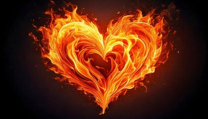 A heart made of realistic flames, glowing intensely with orange and yellow fire
