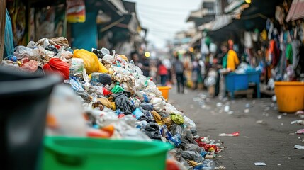 Plastic Waste in a Crowded Urban Market