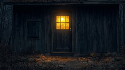 Fototapeta premium A warm, rustic barn with glowing lantern light, evoking nostalgia, rural charm, and a sense of tranquility.