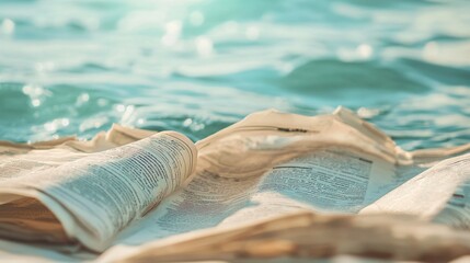 Newspaper Pages Resting Gently On Ocean Water