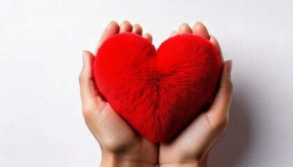 Obraz premium A human hand gently holding a bright red heart