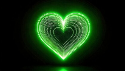 A neon green heart glowing brightly with a soft light aura