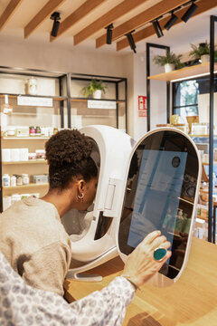 Skin analysis and customer service in a modern cosmetics store