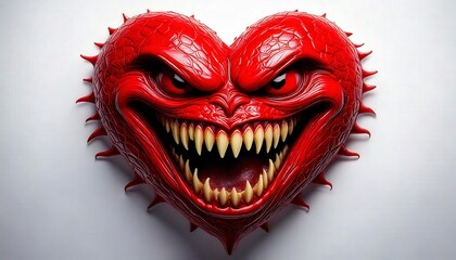 Obraz premium A red heart with a wide creepy smile, showing sharp teeth inside
