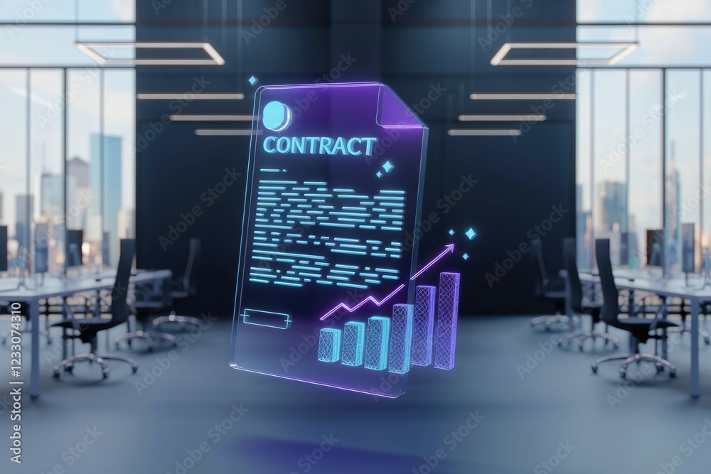Aufkleber digital contract visualized with upward trending graph, symbolizing growth and success in business a
