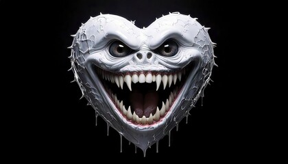 Naklejka premium A white heart with a wide creepy smile