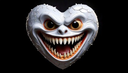 Naklejka premium A white heart with a wide creepy smile