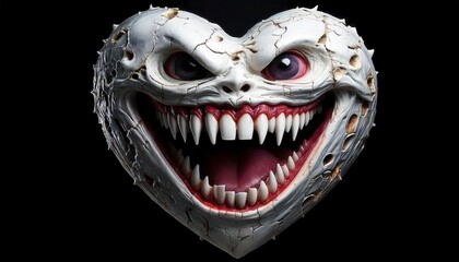 Naklejka premium A white heart with a wide creepy smile