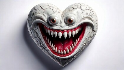 A white heart with a wide creepy smile