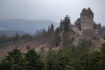 Ka&scaron;perk Castle in Southwestern Bohemia during Cloudy Day. Medieval Architectural Building with Outdoor Scenery in Czech Republic.