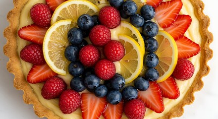 Obraz premium Delicious Lemon Tart with Berries Recipe and Image