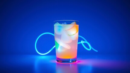  The image shows a soft drink, with colors and energetic light trails
