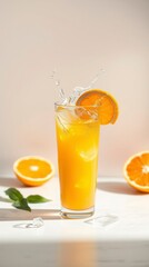 Fototapeta premium Image epic of a glass of freshly squeezed orange juice and citrus fruits