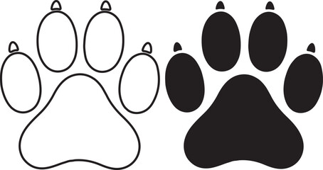 Dog Paw Flat And Outline Icon Set