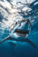 Fototapeta premium Majestic Oceanscape: The Power and Grace of Shark Jaws in Natural Habitat
