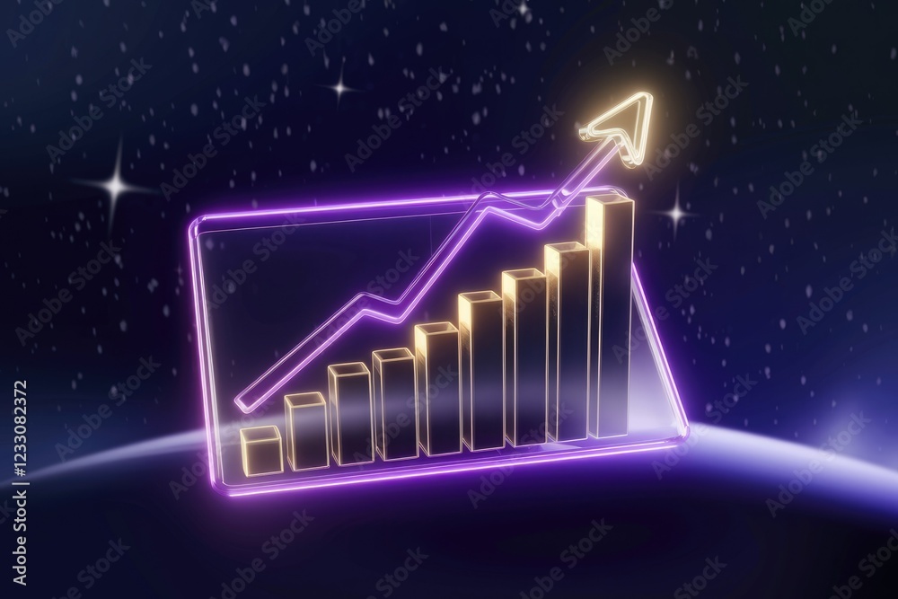 Poster ascending bar graph showcases exponential growth and upward trend, signifying success and progress.
