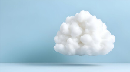 Fluffy white cloud floats in light blue room; background minimalist, website banner
